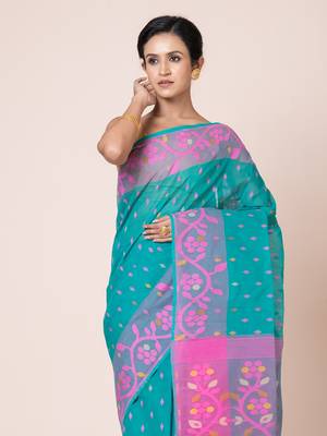 Puku pure cotton jamdani work saree without  blouse fabric 3
