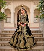 INDIAN WEDDING BRIDAL WEAR BLACK VELVET LEHENGA CHOLI EMBROIDERY WORK