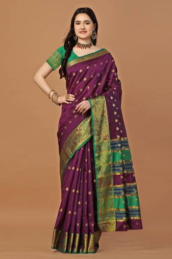 Magenta woven banarasi art silk zari work saree