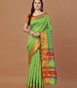 Green woven banarasi art silk zari work saree