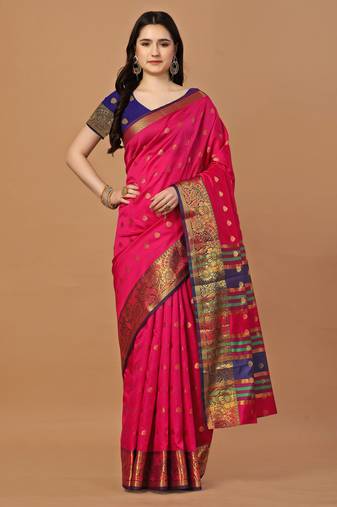 Pink woven banarasi art silk zari work saree