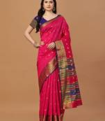 Pink woven banarasi art silk zari work saree