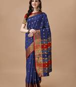 Navy blue woven banarasi art silk zari work saree