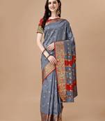 Grey woven banarasi art silk zari work saree