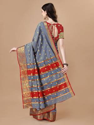 Grey woven banarasi art silk zari work saree 3