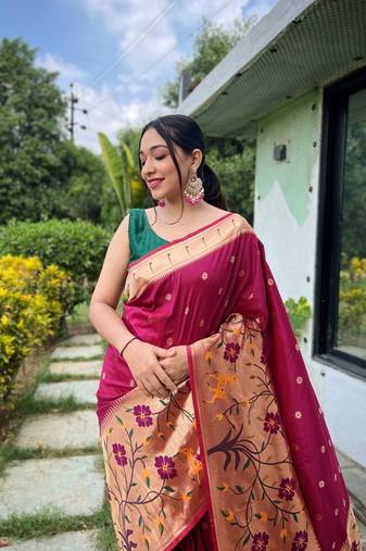 Paithani Silk Saree With Beautifull Paithani Traditional Border Saree