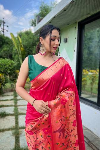Paithani Silk Saree With Beautifull Paithani Traditional Border Saree