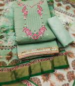 Green Roman silk blend Chanderi Unstitched Dress Material