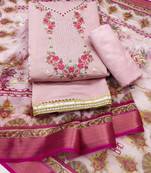 Pink Roman silk blend Chanderi Unstitched Dress Material