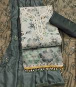 Green Organza Hand Work Unstitched Dress Material