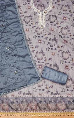 Grey Organza Hand Work Unstitched Dress Material 3