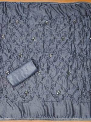 Grey Organza Hand Work Unstitched Dress Material 4