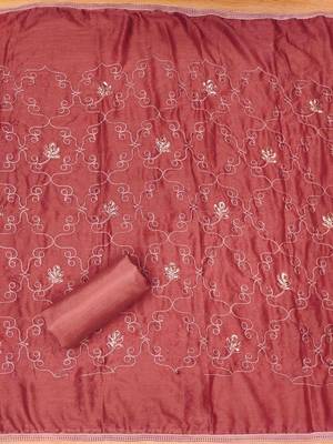 Peach Organza Hand Work Unstitched Dress Material 4