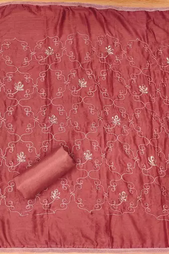 Peach Organza Hand Work Unstitched Dress Material