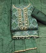 Green Organza Hand Work Unstitched Dress Material