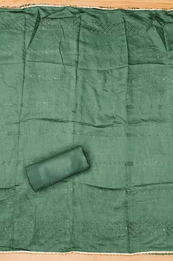 Green Organza Hand Work Unstitched Dress Material