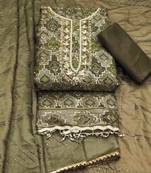 Mehndi Organza Hand Work Unstitched Dress Material