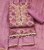 Onion Organza Hand Work Unstitched Dress Material