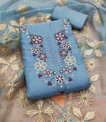 Blue Soft Organza Embroidered Unstitched Dress Material