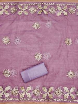 Lavender Soft Organza Embroidered Unstitched Dress Material 4