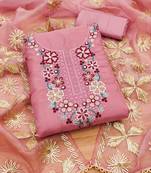 Pink Soft Organza Embroidered Unstitched Dress Material