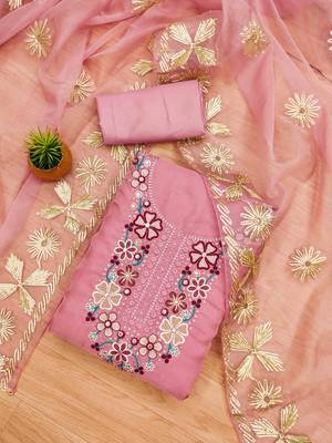 Pink Soft Organza Embroidered Unstitched Dress Material 2