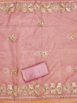 Pink Soft Organza Embroidered Unstitched Dress Material 4