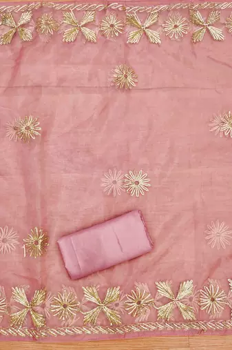 Pink Soft Organza Embroidered Unstitched Dress Material