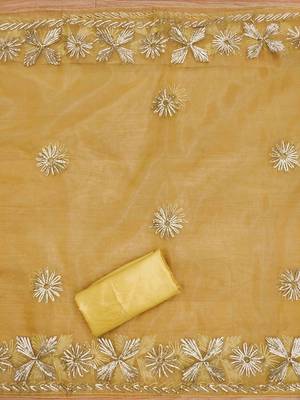 Yellow Soft Organza Embroidered Unstitched Dress Material 4