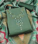 Green Roman silk blend Embroidered Unstitched Dress Material