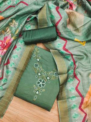 Green Roman silk blend Embroidered Unstitched Dress Material 2
