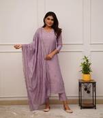 Onion pink viscose chanderi heavy thread embroidery work with sequins work kurta pant set