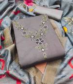Grey Roman silk blend Embroidered Unstitched Dress Material