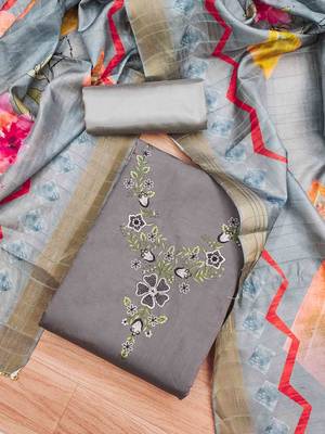 Grey Roman silk blend Embroidered Unstitched Dress Material 2