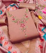 Peach Roman silk blend Embroidered Unstitched Dress Material