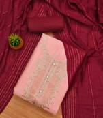 Peach Reyon Sequinned Work Unstitched Dress Material