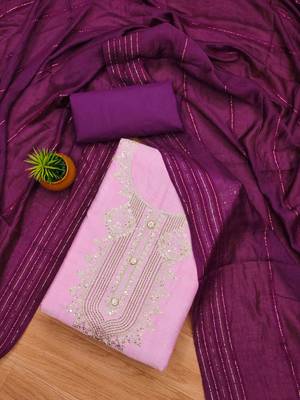 Pink Reyon Sequinned Work Unstitched Dress Material 1