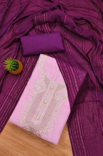 Pink Reyon Sequinned Work Unstitched Dress Material