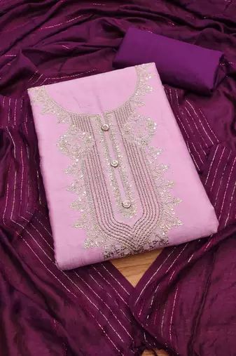 Pink Reyon Sequinned Work Unstitched Dress Material