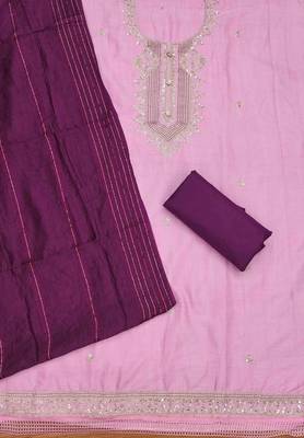 Pink Reyon Sequinned Work Unstitched Dress Material 3