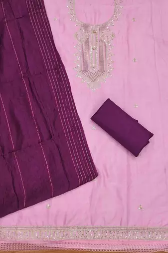 Pink Reyon Sequinned Work Unstitched Dress Material