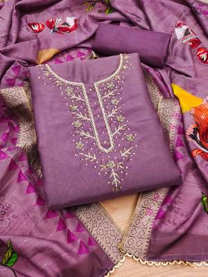 Lavender Shimmer silk blend Hand Work Unstitched Dress Material 1