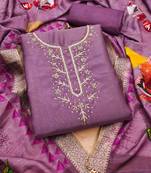 Lavender Shimmer silk blend Hand Work Unstitched Dress Material