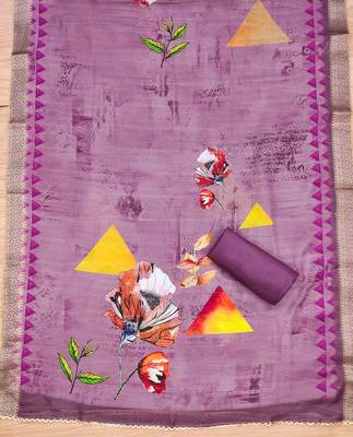 Lavender Shimmer silk blend Hand Work Unstitched Dress Material 4