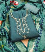 Turquoise Shimmer silk blend Hand Work Unstitched Dress Material