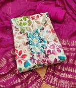 Magenta Cotton Hand Work Unstitched Dress Material