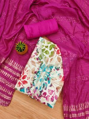 Magenta Cotton Hand Work Unstitched Dress Material 2