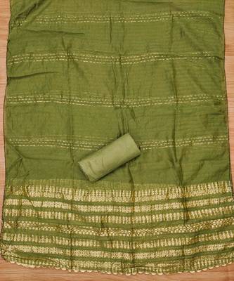 Mehndi Cotton Hand Work Unstitched Dress Material 4