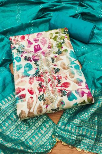 Rama Cotton Hand Work Unstitched Dress Material