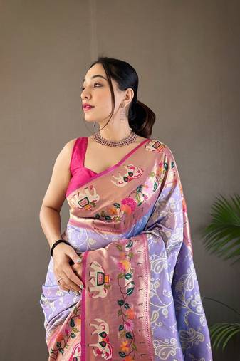 Beautiful Lucknowi Concept Weaving Saree With Paithani And Patola Saree